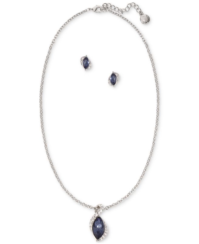 Photo 1 of Charter Club Silver-Tone Pave & Marquise Stone Pendant Necklace & Stud Earrings Set