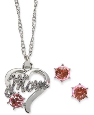 Photo 1 of Charter Club Crystal Mom Heart Pendant Necklace & Stud Earrings Set, 