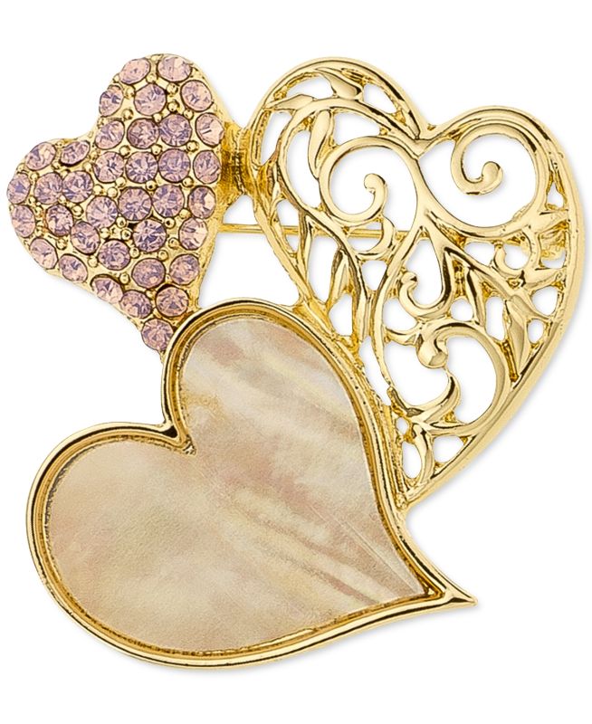 Photo 1 of Charter Club Gold-Tone Stone & Pave Triple Heart Pin