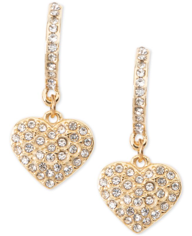 Photo 1 of Holiday Lane Gold-Tone Pave Heart Drop Earrings: Gold-Tone/ Valentine 