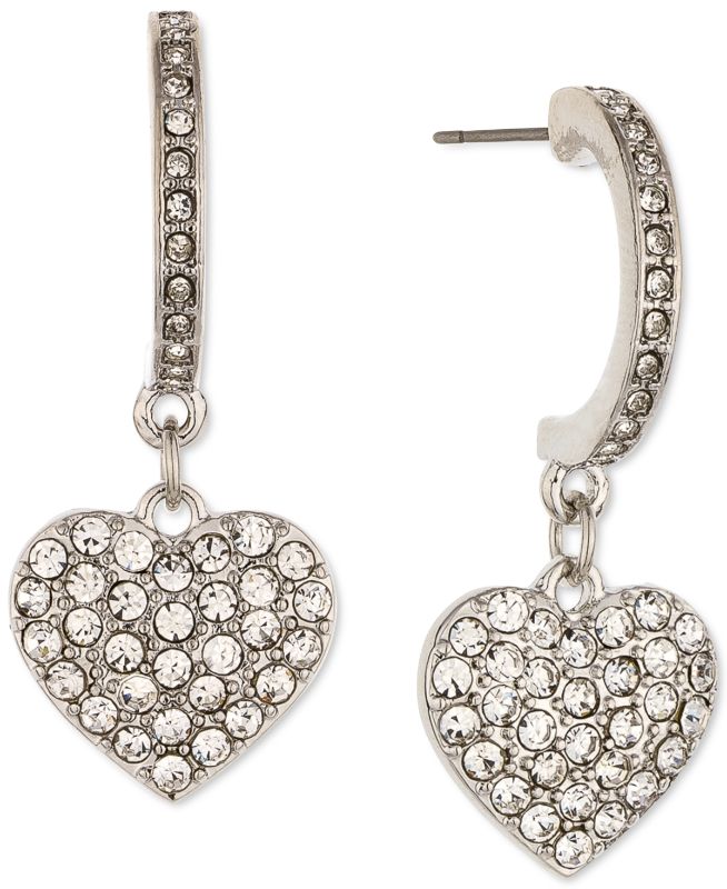 Photo 1 of Holiday Lane Silver-Tone Pave Heart Charm C-Hoop Earrings,