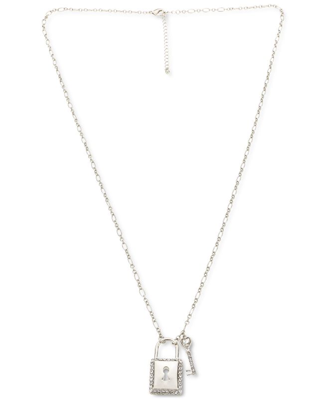 Photo 1 of Holiday Lane Silver-Tone Crystal Lock & Key Pendant Necklace, 19-1/2" + 3" Extender /valentine