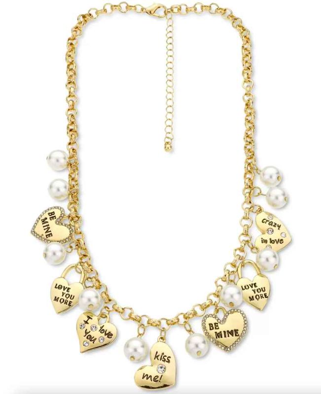 Photo 1 of HOLIDAY LANE GOLD-TONE PAVÉ VALENTINE HEART & IMITATION PEARL STATEMENT NECKLACE