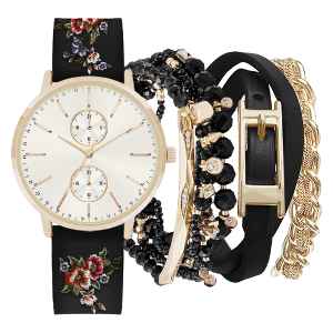 Photo 1 of Jessica Carlyle Gold And Black Ladies Watch With Brcacelet- silver tone