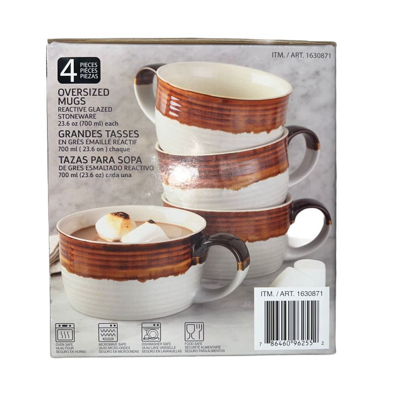 Photo 2 of Home Essentials Oversized Mugs White Multicolor 4-Piece 23.6oz Stoneware Soup