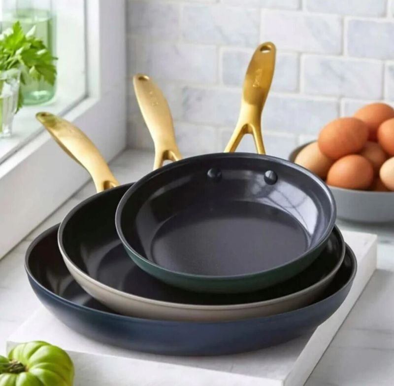 Photo 2 of GreenPan Reserve Hard Anodized Healthy Ceramic Nonstick, 8" 10" and 12" 3 Piece Frying Pan Skillet Set Color Pack (Twilight Blue, Cream, Forest Green). GreenPan’s Thermolon healthy ceramic nonstick coating is free of PFAS, PFOA, lead, and cadmium, so it w