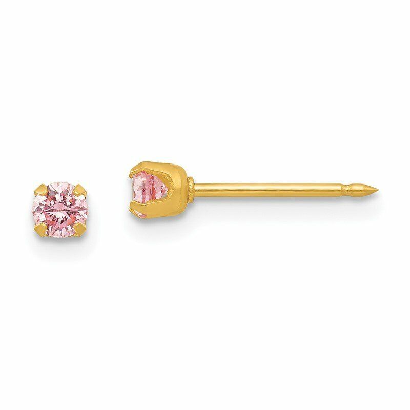 Photo 1 of Inverness 14K Yellow Gold 3mm Pink Ice CZ Prong Piercing Earrings 65E-M