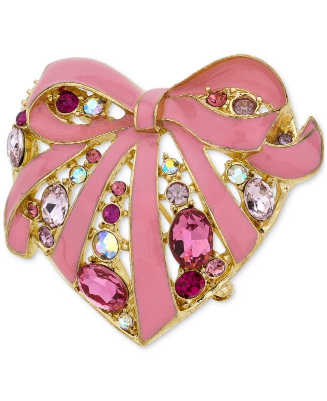 Photo 1 of VALENTINE Holiday Lane Gold-Tone Crystal Heart & Bow Pin