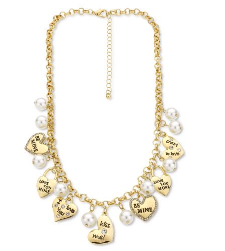 Photo 1 of VALENTINE Holiday Lane Gold-Tone Pave Valentine Heart and Imitation Pearl Charm Necklace