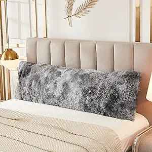 Photo 1 of  Fur Fluffy Body Pillow Cover Luxury Shaggy Plush Decorative Body Pillowcase, Ultra Soft and Cozy Zipper Closure 21 x 54 Inches, Tie Dye Dark Grey