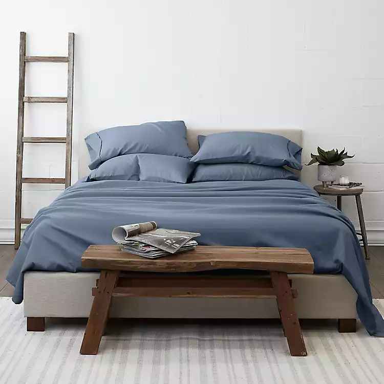 Photo 1 of KIRKLAND Stone Blue 6-pc. King Sheet Set, includes one (1) flat sheet, one (1) fitted sheet, and four (4) pillow cases