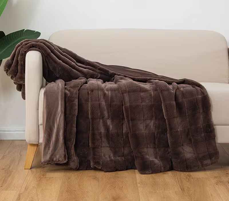 Photo 1 of FAUX FUR THROW BROWN 