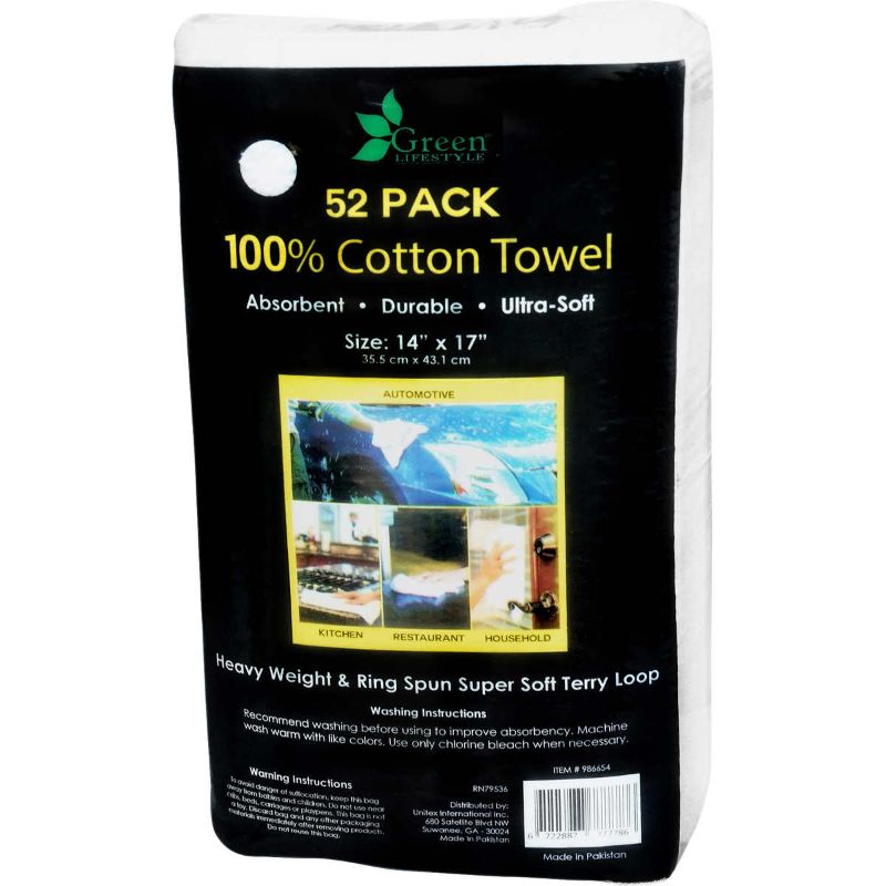 Photo 1 of 52 COUNT Unitex 100% Cotton Towel, White, 14 in X 17 in, 