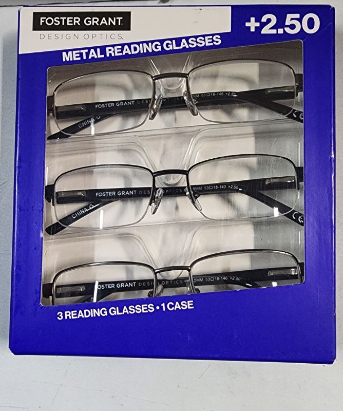 Photo 1 of +2.50 3 count foster grant design optics metal reading glasses 