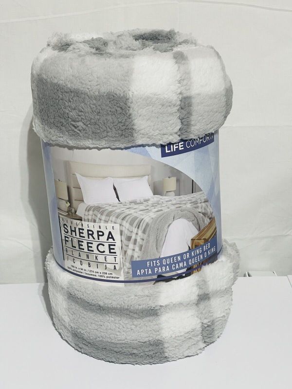 Photo 1 of Life Comfort Reversible Sherpa Fleece Blanket Queen/King Multi 94” x 108”