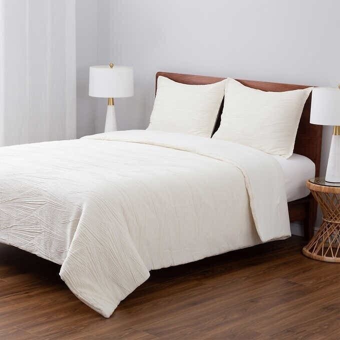 Photo 1 of QUEEN SIZE Berkshire Life Pleated Wave 3-piece Comforter Set Ivory