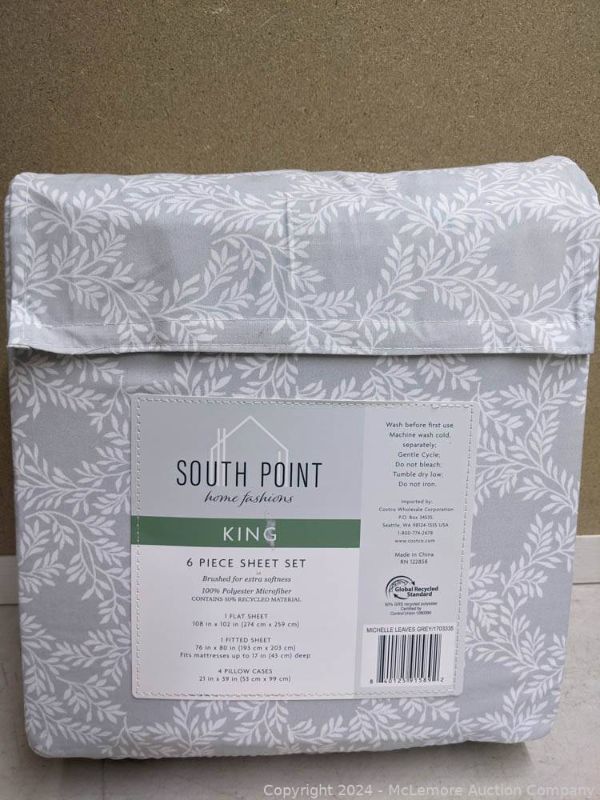 Photo 1 of South Point Home Fashions, 6 Piece Sheet Set, Michelle Leaves Grey, Size King