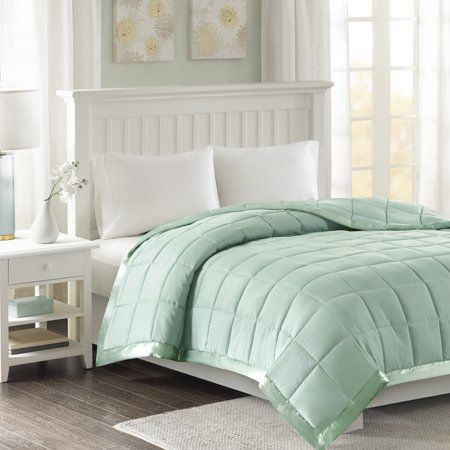 Photo 1 of Madison Park Prospect Lightweight Seafoam Down Alternative Full/Queen Quilted Blanket with Satin Trim