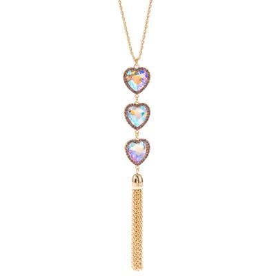 Photo 1 of INC Gold-Tone Crystal Heart Halo & Chain Tassel Long Lariat Necklace, 32 + 3 Extender