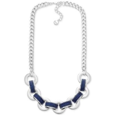 Photo 1 of Alfani Silver-Tone Denim-Wrapped Ring Statement Necklace, 19 + 2 Extender,
