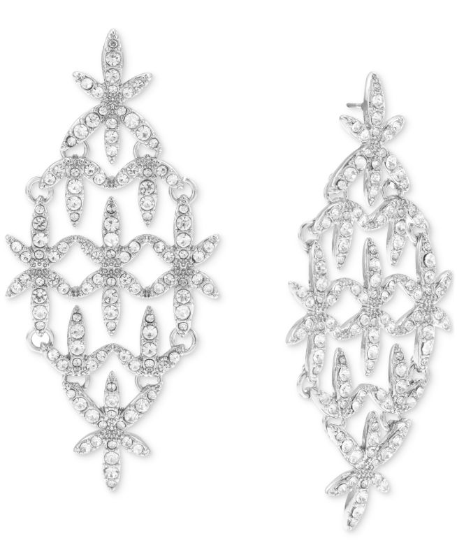 Photo 1 of  International Concepts Silver-Tone Small Pave Star Chandelier Earrings,