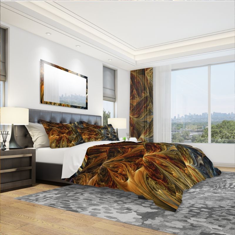 Photo 1 of FULL/QUEEN Designart 'Molten Gold Abstract' Modern & Contemporary Bedding Set - Duvet Cover/ Shams