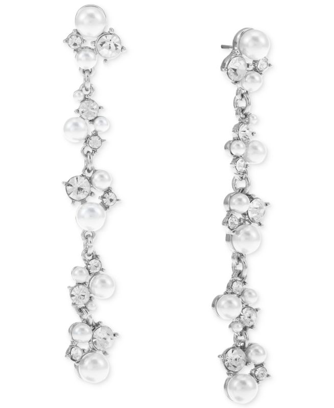Photo 1 of INC Silver-Tone Crystal & Imitation Pearl Linear Drop Earrings,