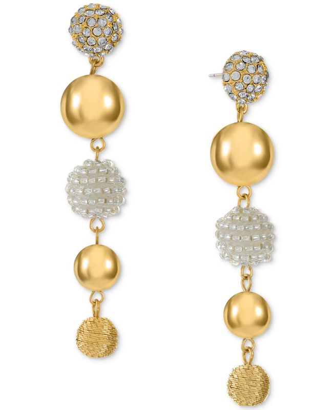 Photo 1 of GOLD TONE Smooth & Beaded Ball Linear Drop Earrings, 