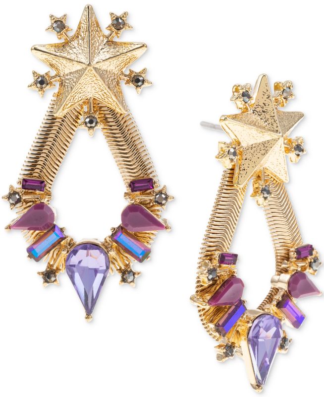 Photo 1 of Gold-Tone Star & Purple Mixed Stone Open Drop Earrings