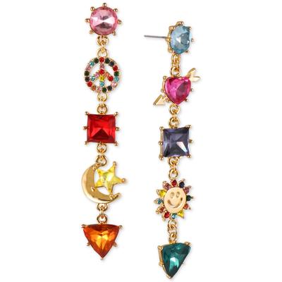 Photo 1 of Gold-Tone Multicolor Crystal & Stone Mixed Charm Mismatch Linear Drop Earrings