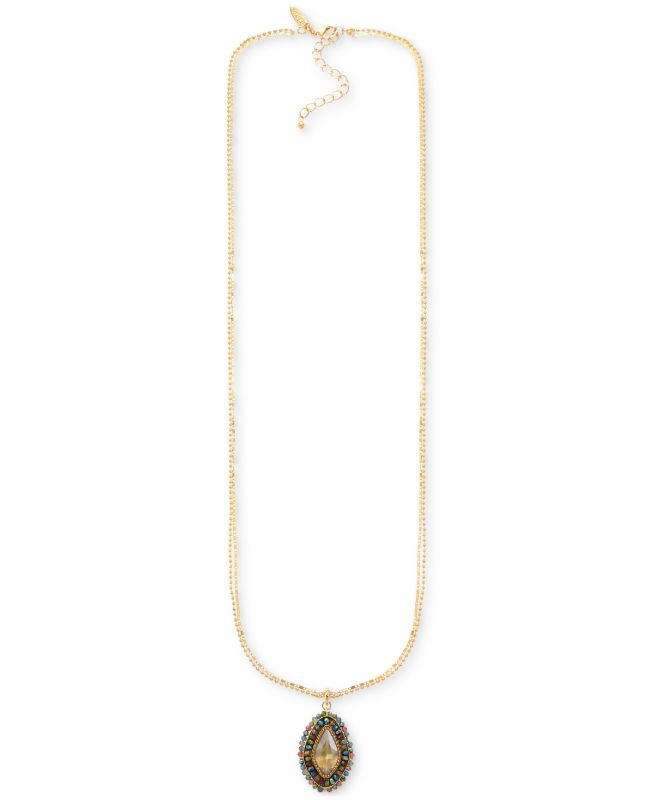 Photo 1 of Style & Co Bead-Framed Stone Double-Chain Long Pendant Necklace