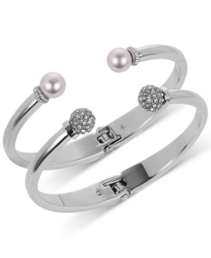 Photo 1 of Charter Club 2-Pc. Set Pave Bead & Imitation Pearl Cuff Bracelets,