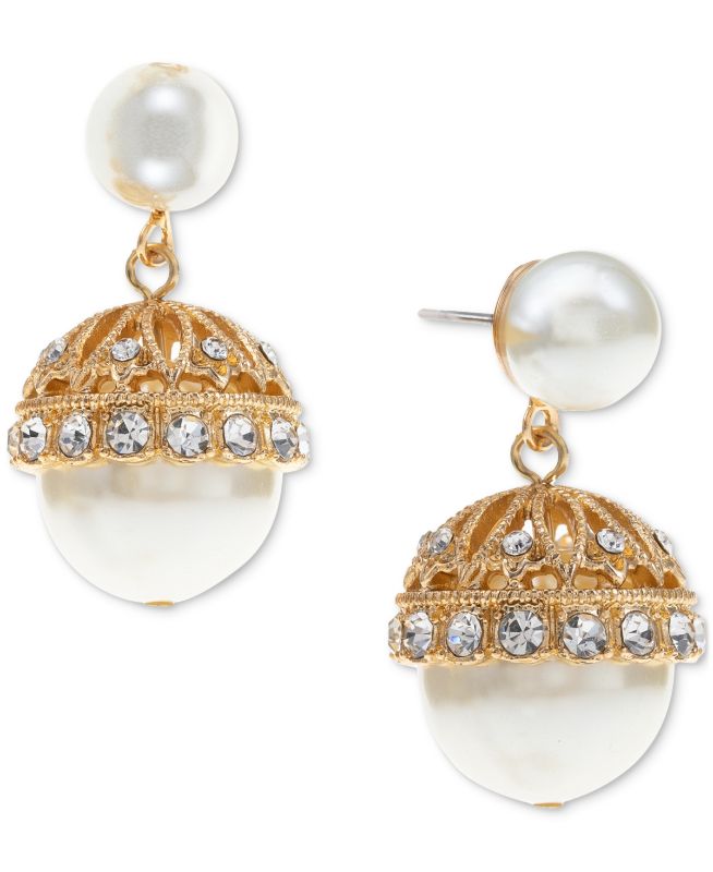Photo 1 of Charter Club Gold-Tone Pave & Imitation Pearl Drop Earrings,