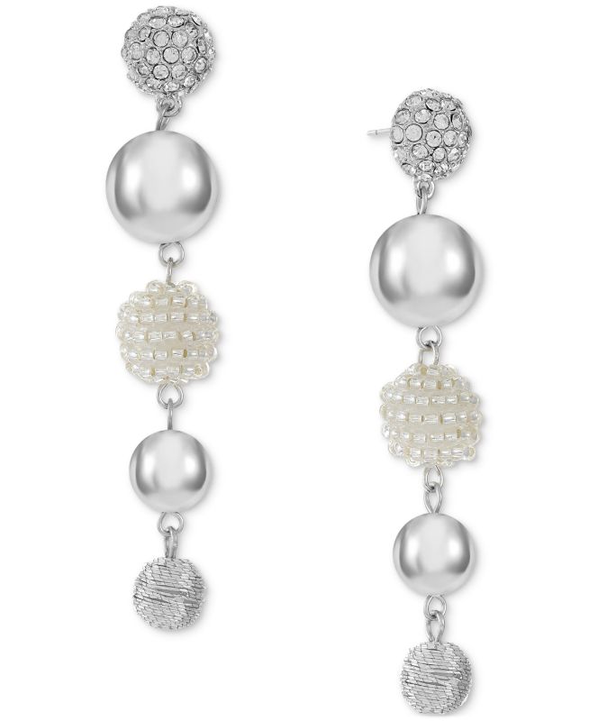 Photo 1 of INC Smooth & Beaded Ball Linear Drop Earrings,  Silver