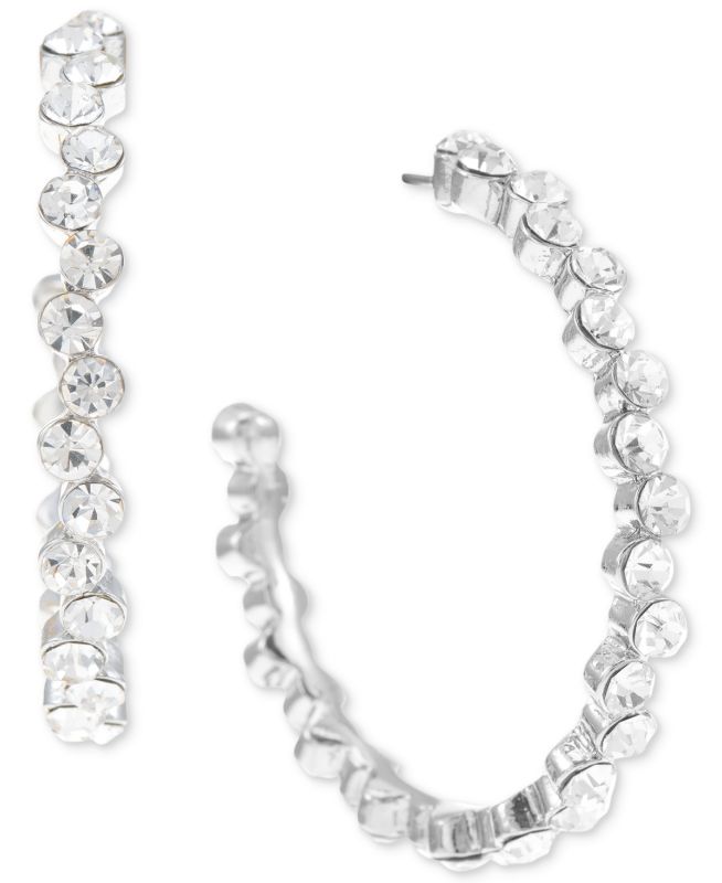 Photo 1 of INC Silver-Tone Medium Crystal C-Hoop Earrings, 1.8, 