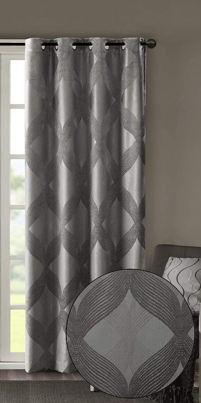 Photo 1 of 1 PANEL SUN SMART Bentley Total Blackout Curtains Window, Ogee Knitted Jacquard, Grommet Top Living Room Decor, Thermal Insulated Light Blocking Drape, Charcoal 95"x50" Bentley Charcoal