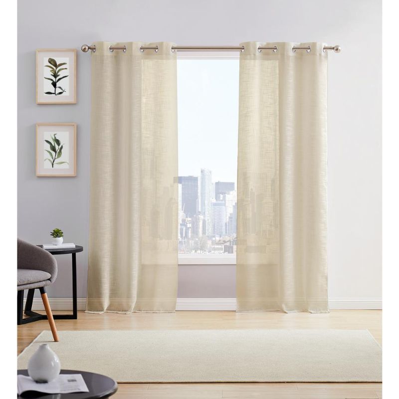 Photo 1 of Dainty Home Taupe Linen Grommet Sheer Curtain - 38 in. W X 96 in. L (Set of 2), Brown