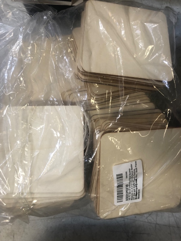Photo 1 of 100 Pc Set of Unfinished Wood Squares Measure 4 x 4 x 0.1 Inch with Bonus Sander | DIY Arts and Crafts Projects, Painting, Woodburning, Signs and More | Wood Pieces are Smooth and Durable (MISSING PIECES)