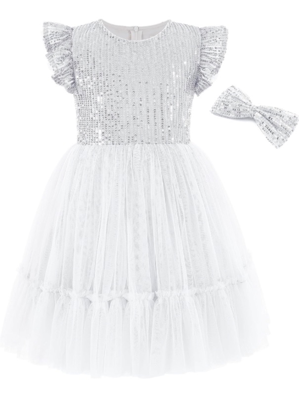 Photo 1 of Gmmidea Girls Sequin Tulle Dress Ruffle Sparkle Birthday Party Toddler Baby Tutu Dress 7/8T