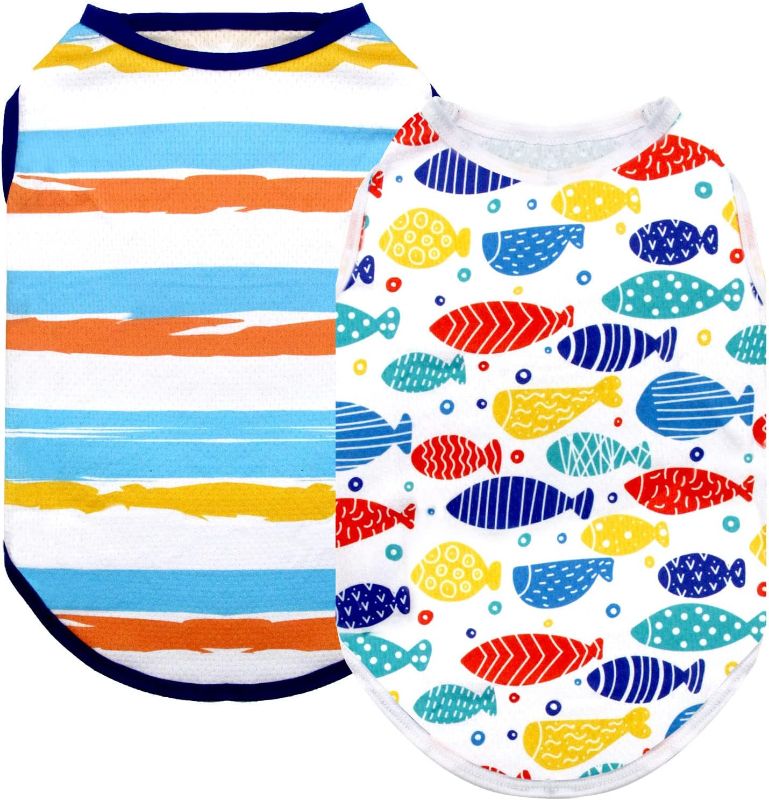 Photo 1 of cyeollo 2 Pack Dog Shirts Vest T Shirt Soft Tank Top Stripe Fish Style Breathable Dog Clothes Shirts for XLDogs
