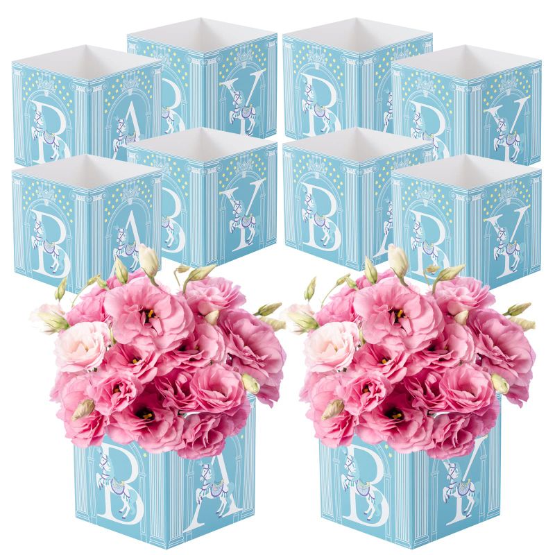 Photo 1 of 10Pcs Baby Shower Decoration,Baby Flower Boxes Centerpiece,Baby Shower Gender Reveal,Pink Baby Balloon Boxes with Letters for Boy Girl Birthday Backdrop (Blue)