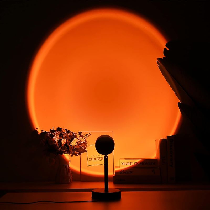 Photo 1 of AKRIL 2021 New Sunset Projector Lamp, Red Sunset Lights Floor Lamp, Night Light Projector Table Lamps, Warm Led Rainbow Lamp, Scene Prop Projection Lamp for Live, Magic, Show, Celebration (sunset-red)
