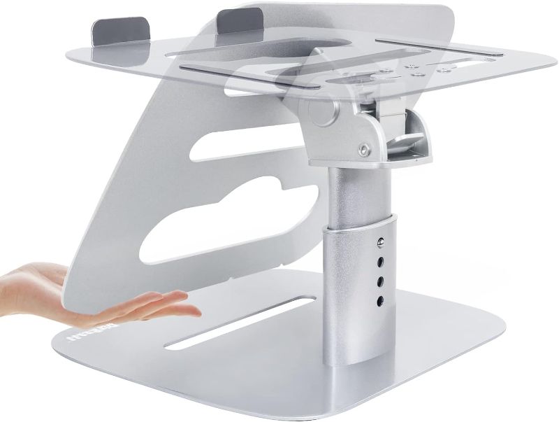 Photo 1 of NC Laptop Stand, Ergonomic Aluminum Laptop Holder, Adjustable Riser with Heat-Vent, Compatible with MacBook Air/Pro, Dell, HP, Lenovo All Laptops, Sliver (Siler)

