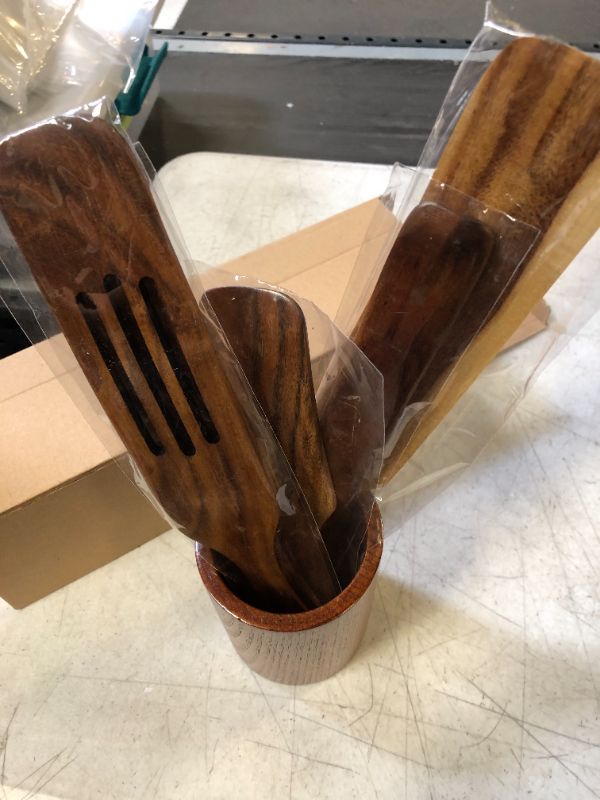 Photo 3 of 5 PC Spurtle Set , Spurtles Kitchen Tools with Round Wooden Holder , Wooden Spurtle Set Acasia Wood , Wooden Spurtle , Spurtle Set as Seen on TV , Spurtle Kitchen Tool , Wood Spurtles Kitchen Tools
