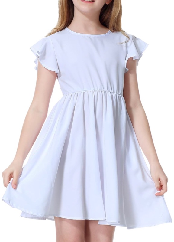 Photo 1 of Mmoitkki Girls Dresses Summer Flutter Sleeve Pleated A-Line Twirly Casual Dress with Pockets for Kids 4-12Yrs
