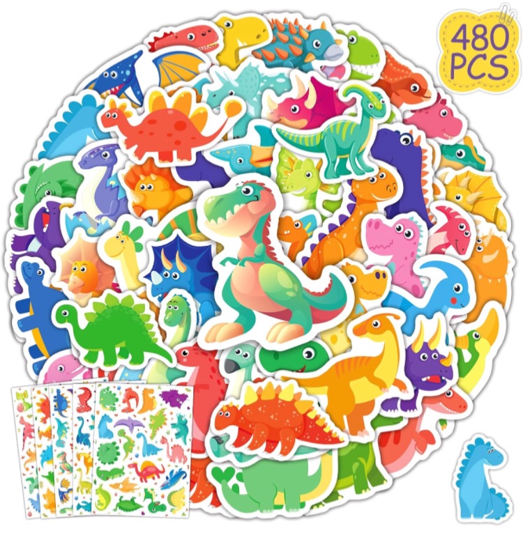 Photo 1 of 480 PCS Water Bottles Stickers for Kids Boys Adults, Waterproof Vinyl Cute Dino Stickers Dinosaur Theme Party Supplies Gifts Decals for Kids Teens
