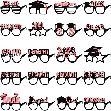 Photo 1 of 2023 Graduation Photo Booth Props Glasses - 20-Pack Red Graduation Party Glasses for Photos
