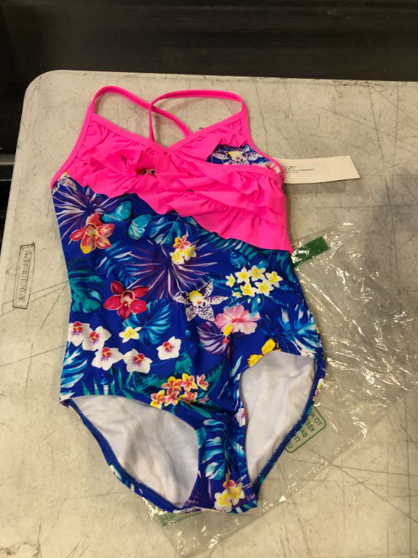 Photo 1 of GIRLS 7-8 YR OLD BATHING SUIT BLUE/PINK