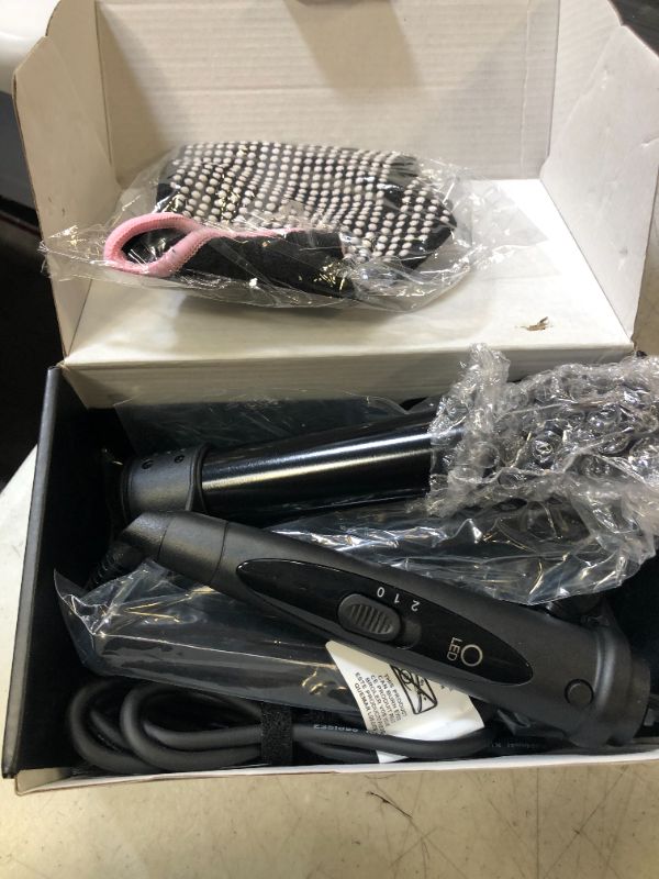 Photo 1 of Curling Iron Set, 5 in 1 Curling Iron Curl Wand Set Barrel Produces Loose Curls with 5 Interchangeable Ceramic Barrels 0.35'' to 1.25'', Fast Heating Hair Curler Kit with Protective Glove & 2 Clips Black