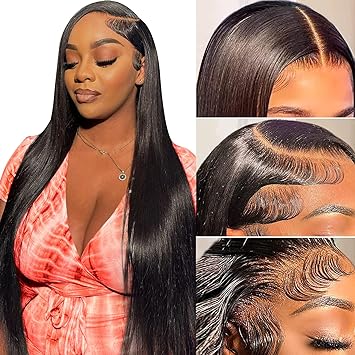 Photo 1 of AIGOLQUEEN Straight Lace Front Wigs Human Hair 13x4 HD Transparent Lace Frontal Wigs Human Hair Pre Plucked with Baby Hair 180% Density Glueless Brazilian Virgin Human Hair wigs for Women (26 inch)
